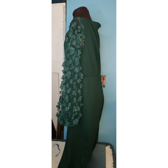 SHEIN Curve Size 2XL Polyester Green Midi Dress Sheer Puff Long sleeves w/petals - Picture 2 of 12